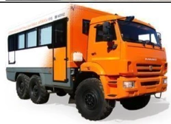 Specialised passenger vehicle (shift bus) NEFAZ 4208-35, base chassis: KAMAZ-5350-D5 with diesel engine.