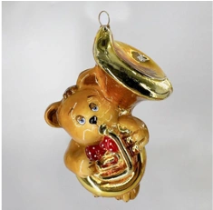 Handmade glass Christmas tree toy "Bear with trumpet"