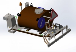 Equipment for transporting, heating and supplying emulsion to the surface and joints of asphalt pavements during repair works.