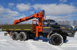 Flatbed truck with CMU 6377R6 on chassis Ural 4320-0911-62, Ural 4320-0911-70, Ural 4320-0911-72, Ural 4320-0911-74
