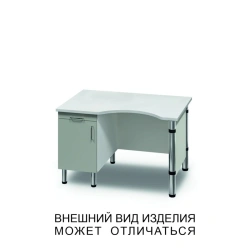 Single-desk microscope table with swinging door, sliding shelf and screen