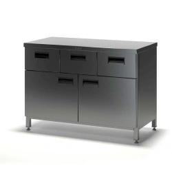 Pedestal table SGDR-1 with doors and drawers (stainless steel), without sideboard