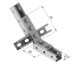 Angle plate 45 degrees 5 holes SMA 627, with overall dimensions 40x134x80 mm, metal thickness 5,0 mm, thermodiffusio