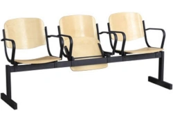 Multi-seat sectional made of bent laminated plywood with folding seat and armrest Model: SMOP of "Edelwood" trade mark