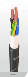Power cable with copper conductors, insulated with polyvinylchloride plasticate, with inner filling made of rubber, with sheathi
