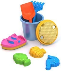 Sand Set No. 63 (3 "Sea Mix" moulds, steamboat, bucket, sieve, rake, scoop)