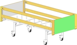 KF3-01-"MSC" (MSC-6103E) - Functional bed, on wheels, complete with slatted side rails of solid beech wood, back