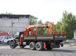 Special purpose vehicle with hydraulic loading crane of KMA type on the basis of URAL 4320 and its modifications U0K03N-4Z025