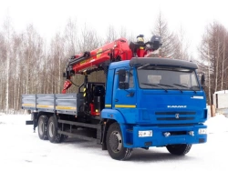 Special purpose vehicle with hydraulic loading crane of MKMA type on the basis of KAMAZ 65117 and its modifications 64K36N-UF