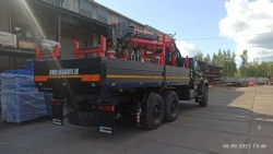 Special purpose vehicle with hydraulic loading crane of MKMA type on the base of URAL 4320 (5557) and its modifications U0K04G-4