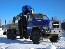 Special purpose vehicle with hydraulic loading crane of KMA type on the basis of URAL 4320 and its modifications U1K01N-L090