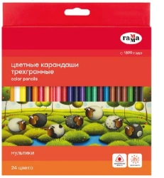 Coloured pencils Gamma "Cartoons", 24 colours, three-edged, sharpened, cardboard pack, Europodweight