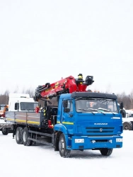 Special purpose vehicle with hydraulic loading crane of MKMA type on the basis of KAMAZ 65117 and its modifications 64K07G-LA