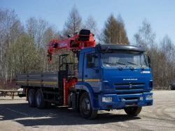 Special purpose vehicle with KMA type hydraulic loading crane on the basis of KAMAZ 65117 and its modifications 64K31N-UK