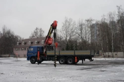 Special purpose vehicle with hydraulic loading crane of KMA type on the basis of KAMAZ 65117 and its modifications 64K33N-UB
