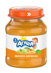 Puree apple-apricot homogenised, t.zn. "Agusha", 100 g. "Agusha", 100 g