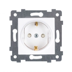 "AKSIOMA" Single socket socket mechanism with s.c. with a curtain s.f., white, colour: "Ivory". RS16-454, colour white