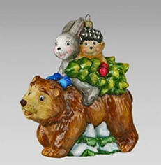 Handmade glass Christmas tree toy "Animals on a bear"