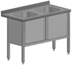 Table with two sinks, stainless steel, closed 1200x600x850 mm