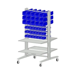 Mobile metal shelving unit with plastic trays (LxShxHV) 1100x960x1800 mm