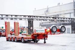 Semi-trailer Tverstroimash 993941 modification 0023 - sliding platform with double folding hydraulic ramps