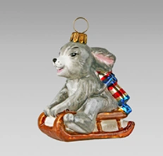 Handmade glass Christmas tree toy "Hare on a sleigh"