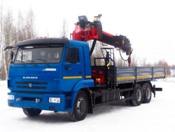 Special purpose vehicle with hydraulic loading crane of MKMA type on the basis of KAMAZ 65117 and its modifications 64K37N-U4