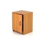 Wooden furniture. Cabinet with shelves and door on wheels
