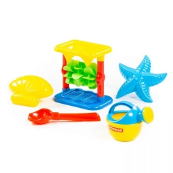 Set No. 343: sand mill No. 2 with base, scoop No. 2, moulds (starfish No. 2 + seashell No. 2), small watering can No. 3, item 35
