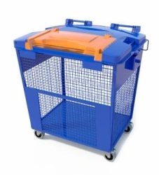 Mobile mesh container for separate (selective) collection, accumulation of secondary resources with a plastic lid with an option