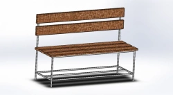 Wooden bench on metal frame