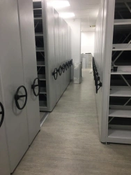 Double-sided mobile archival shelving unit
