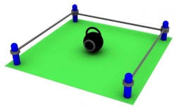 16 kg Kettlebell Jerk test centre with a 2 x 2 m safety zone and a 16 kg kettlebell SK-002