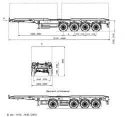 Semi-trailer-container wagon of four-axle AM9454-34S with axles CEYLAN AS-1210-225-ST-OV with payload capacity of 12 tonnes
