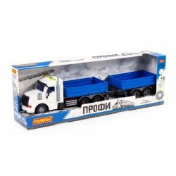 "Pro", inertial flatbed car with trailer (with light and sound) (blue) (in a box), Item No. 92564