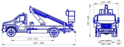 Means of transport equipped with lifts with working platforms R180T,VA180T Velmash-S type 47192 modification 47196N on base