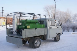 Special vehicle with mobile disinfection unit UD-2-01 on the platform of UAZ-390945 vehicle
