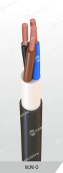Power cable with copper conductors, insulated with polyvinylchloride plasticate, with inner filling made of rubber, with sheathi