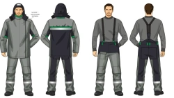Suit for men. (jacket, trousers) for protection against elevated temperature. (heat. radiation, convective heat, short-term air