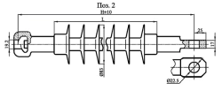 Suspension rod insulator with ribbed sheath made of organosilicon rubber PSPKr 120-25/1,5I-G