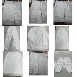 Set of reusable medical clothes and separate items: overalls, gown, shoe covers, jacket, trousers, cape, hat, apron, armband