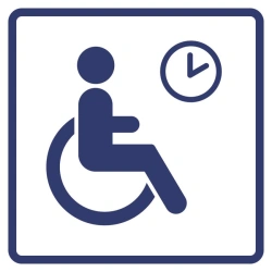 Sign designating a short-term rest or waiting area for disabled persons (tactile-visual pictogram).