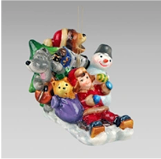 Handmade glass Christmas tree toy "Boy with forest friends"