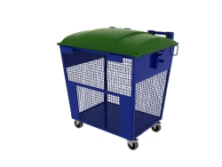 Mobile mesh container for separate (selective) collection, accumulation of secondary resources with plastic lid (K-C-P-).