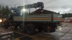 Special purpose vehicle with hydraulic loading crane of MKMA type on the basis of URAL 4320 and its modifications U0K06N-4Z180