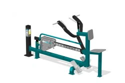 Outdoor strength training machine for back, biceps, abs musculature development with variable load from sitting position