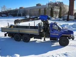 Special purpose vehicle with hydraulic loading crane of MKMA type on the basis of URAL 4320 and its modifications U0K06N-4Z020