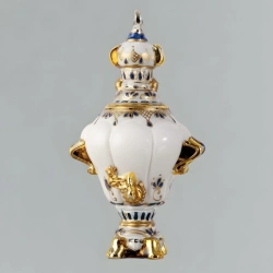Christmas tree toy made of glass "Russian samovar white"