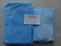 Disposable sterile surgical clothing set made of nonwoven fabric.