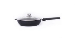 Cast aluminium frying pan 220/50mm (with non-stick coating) TM Kukmara, with removable Bakelite handle, glass lid